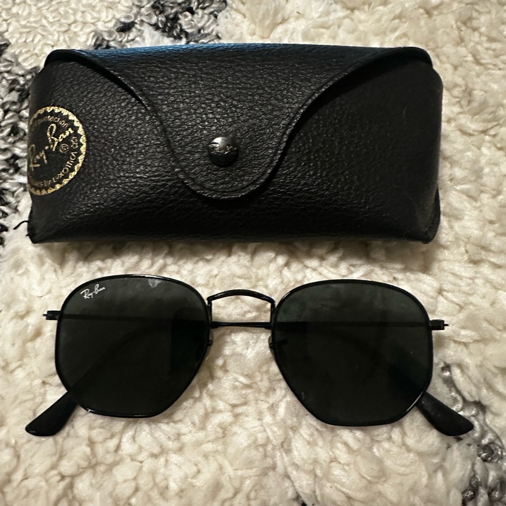 Ray-Ban Hexagonal Black Sunglasses with Case